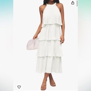 ZESICA Sleeveless Halter Ruffle Tiered Midi Dress